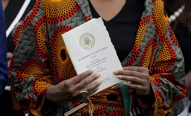 A guests holds a program before President Joe Biden and first lady Jill Biden welcome Kenya's President William Ruto and first lady Rachel Ruto at a State Arrival Ceremony on the South Lawn of the White House, Thursday, May 23, 2024, in Washington. (AP Photo/Jacquelyn Martin)