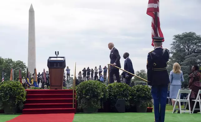 President Joe Biden and Kenya's President William Ruto participate in a State Arrival Ceremony on the South Lawn of the White House, Thursday, May 23, 2024, in Washington. (AP Photo/Evan Vucci)
