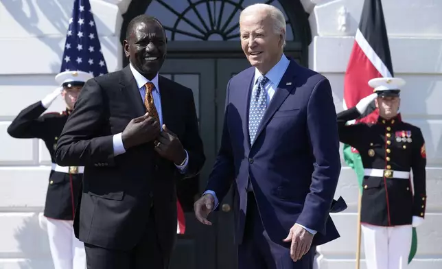 President Joe Biden welcomes Kenya's President William Ruto to the White House in Washington, Wednesday, May 22, 2024. (AP Photo/Susan Walsh)