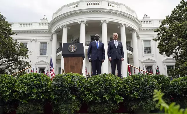 President Joe Biden and Kenya's President William Ruto participate in a State Arrival Ceremony on the South Lawn of the White House Thursday, May 23, 2024, in Washington. (AP Photo/Evan Vucci)