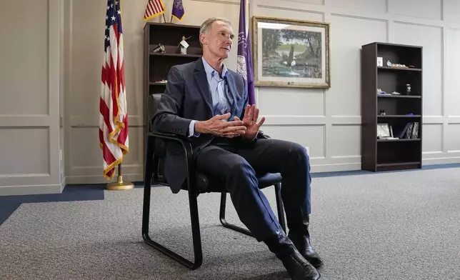 Roger Krone, president and chief executive officer of the Boy Scouts of America, responds to questions during an interview at the organizations headquarters in Irving, Texas, Monday, April 29, 2024. The Boy Scouts of America is changing its name for the first time in its 114-year history and will become Scouting America. It's a significant shift as the organization emerges from bankruptcy following a flood of sexual abuse claims and seeks to focus on inclusion. (AP Photo/Tony Gutierrez)