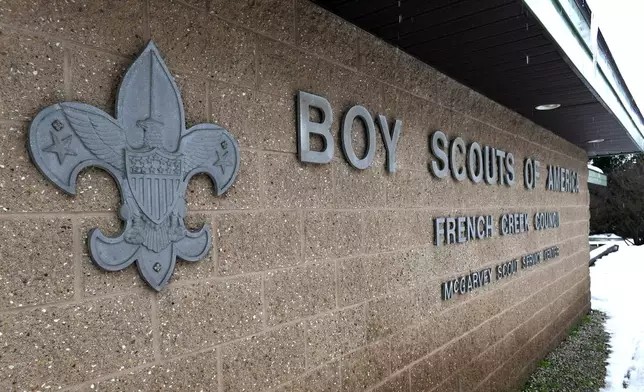 FILE - A sign marks the headquarters for the French Creek Council of the Boy Scouts of America in Summit Township in Erie County, Pa. The U.S. organization, which now welcomes girls into the program and allows them to work toward the coveted Eagle Scout rank, announced Tuesday, May 7, 2024, that it will change its name to Scouting America as it focuses on inclusion. (Christopher Millette/Erie Times-News via AP, File)