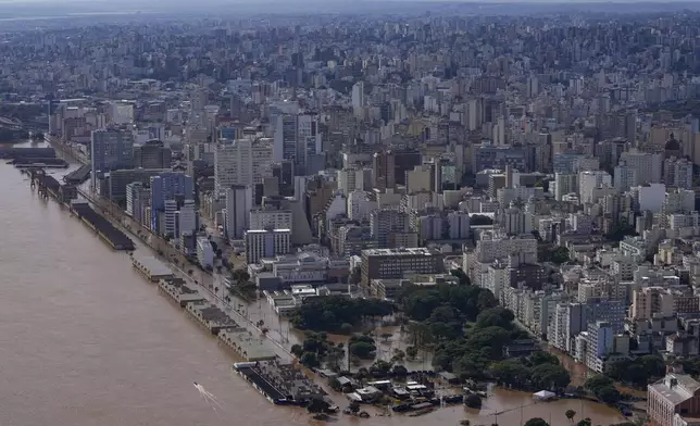 The city of Porto Alegre is flooded after heavy rain in Porto Alegre, Rio Grande do Sul state, Brazil, Wednesday, May 8, 2024. (AP Photo/Andre Penner)