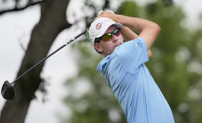 Ben Kohles hits a tee shot on the second hole during the final round of the Byron Nelson golf tournament in McKinney, Texas, Sunday, May 5, 2024. (AP Photo/LM Otero)