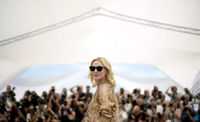 Cate Blanchett poses for photographers at the photo call for the film 'Rumours' at the 77th international film festival, Cannes, southern France, Sunday, May 19, 2024. (Photo by Andreea Alexandru/Invision/AP)