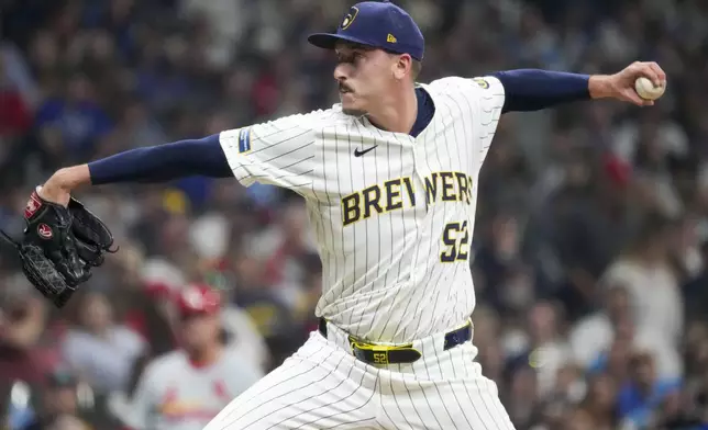 Milwaukee Brewers pitcher Bryan Hudson throws during the seventh inning of a baseball game against the St. Louis Cardinals Saturday, May 11, 2024, in Milwaukee. (AP Photo/Morry Gash)