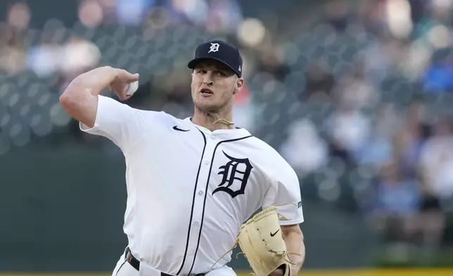 Detroit Tigers starting pitcher Matt Manning throws during the third inning in the second game of a baseball doubleheader against the St. Louis Cardinals, Tuesday, April 30, 2024, in Detroit. (AP Photo/Carlos Osorio)