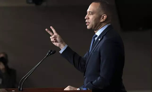 FILE - House Minority Leader Hakeem Jeffries of N.Y., speaks during a news conference at the Capitol in Washington, Feb. 7, 2024. (AP Photo/Jose Luis Magana, File)