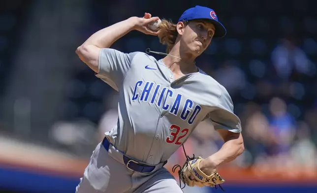 Chicago Cubs pitcher Ben Brown throws during the first inning of a baseball game against the New York Mets at Citi Field, Thursday, May 2, 2024, in New York. (AP Photo/Seth Wenig)