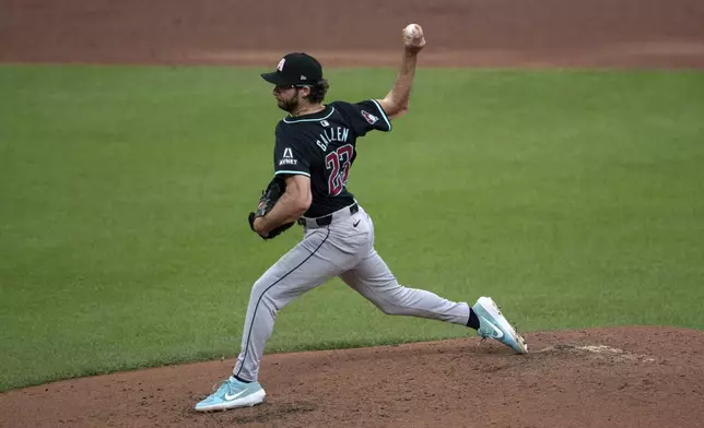 Arizona Diamondbacks starting pitcher Zac Gallen throws during a baseball game against the Baltimore Orioles, Sunday, May 12, 2024, in Baltimore. (AP Photo/Jose Luis Magana)