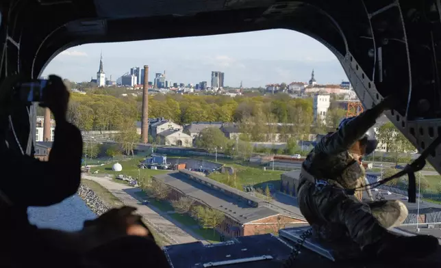 Estonia's capital of Tallinn is seen from a British Chinook helicopter on Wednesday, May 15, 2024. Estonia, occupied by the Soviets Union until 1991, joined NATO in 2004. (AP Photo/Hendrik Osula)