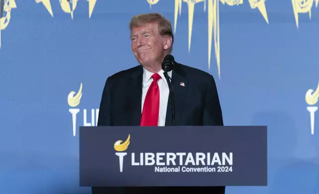Republican presidential candidate, former President Donald Trump speaks at the Libertarian National Convention at the Washington Hilton in Washington, Saturday, May 25, 2024. (AP Photo/Jose Luis Magana)
