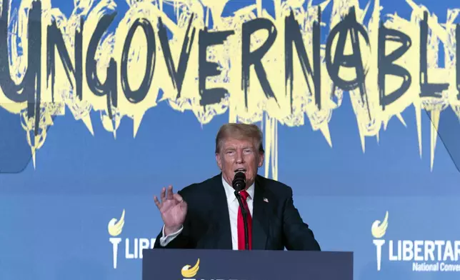 Republican presidential candidate former President Donald Trump speaks at the Libertarian National Convention at the Washington Hilton in Washington, Saturday, May 25, 2024. (AP Photo/Jose Luis Magana)
