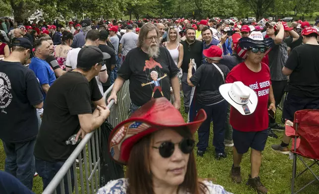 Supporters of the Republican presidential candidate former President Donald Trump gather for a campaign rally in the Bronx borough of New York, Thursday, May. 23, 2024. (AP Photo/Yuki Iwamura)
