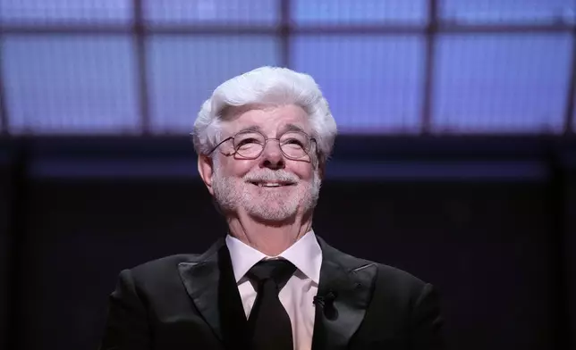 George Lucas prior to accepting the honorary Palme d'Or during the awards ceremony of the 77th international film festival, Cannes, southern France, Saturday, May 25, 2024 (Photo by Andreea Alexandru/Invision/AP)