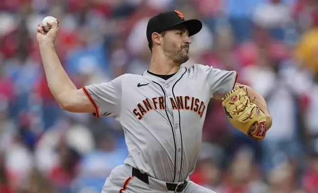 San Francisco Giants' Mason Black pitches during the second inning of a baseball game against the Philadelphia Phillies, Monday, May 6, 2024, in Philadelphia. (AP Photo/Matt Rourke)