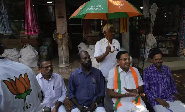 M. Abdul Salam, second right, the only Muslim candidate from the ruling Bharatiya Janata Party campaigns in Malappuram, in the southern Indian state of Kerala, on April 24, 2024. (AP Photo/Manish Swarup)