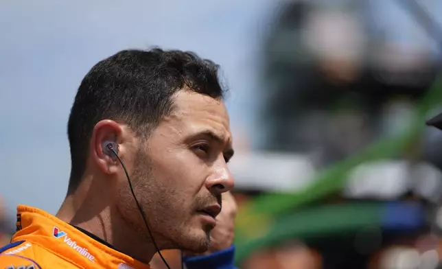 Kyle Larson prepares during a practice session for the Indianapolis 500 auto race at Indianapolis Motor Speedway, Monday, May 20, 2024, in Indianapolis. (AP Photo/Darron Cummings)