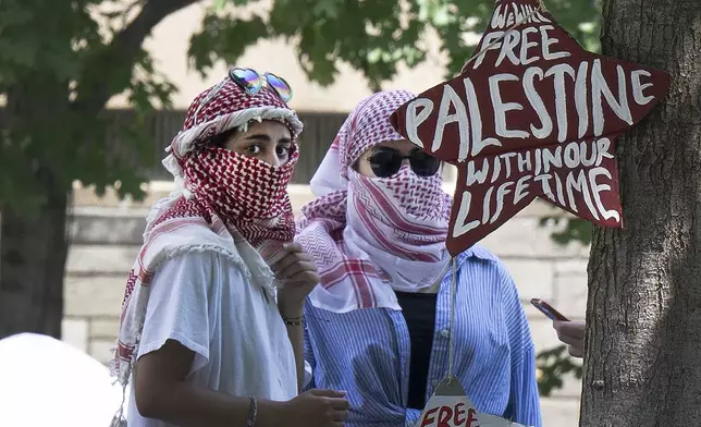 Protesters gather at Drexel University campus during a new Pro-Palestinian encampment on Monday, May 20, 2024, in Philadelphia. (Jose F. Moreno/The Philadelphia Inquirer via AP)