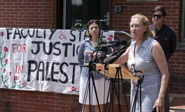 American University professor Barbara Wien speaks during a news conference after police cleared a pro-Palestinian tent encampment at George Washington University early Wednesday and arrested demonstrators, Wednesday, May 8, 2024, in Washington. (AP Photo/Jose Luis Magana)