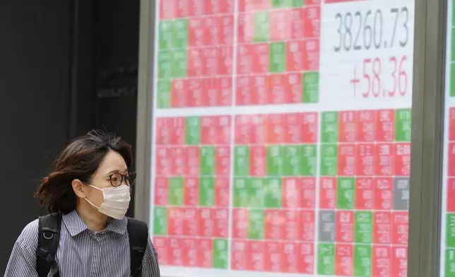 A person looks at an electronic stock board showing Japan's Nikkei 225 index at a securities firm Thursday, May 9, 2024, in Tokyo. (AP Photo/Eugene Hoshiko)