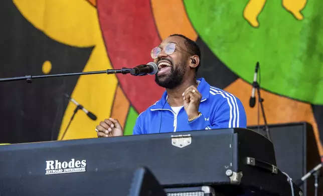 FILE - PJ Morton performs at the New Orleans Jazz and Heritage Festival, April 26, 2019, in New Orleans. Morton comes home with a new album and memoir dropping soon amid a Saturday afternoon performance May 4, 2024, at the New Orleans Jazz &amp; Heritage Festival, which nears the end of an eight-day run. (Photo by Amy Harris/Invision/AP, File)