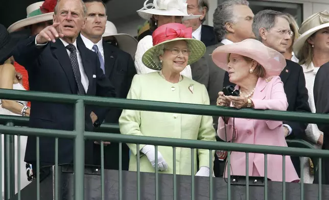 FILE - Queen Elizabeth II and Prince Philip attend the 133rd Kentucky Derby at Churchill Downs in Louisville, Ky., Saturday, May 5, 2007. The first Saturday in May is Derby Day with all its accompanying pageantry. (AP Photo/Rob Carr, File)