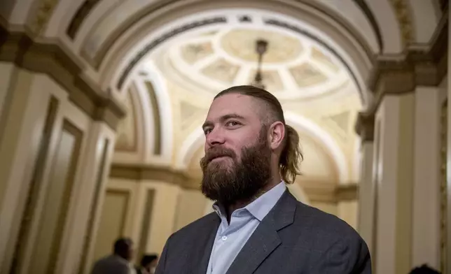 FILE - Former Washington Nationals baseball player Jayson Werth stands near the House floor on Capitol Hill in Washington, Wednesday, Jan. 16, 2019. Werth won the World Series with Philadelphia and played 63 playoff games during his major league career with the Toronto Blue Jays, Los Angeles Dodgers, Phillies and Nationals, and still nothing compares with the adrenaline rush of his new favorite sport, horse racing. Werth owns over two dozen thoroughbreds, including Dornoch, who will run in the Kentucky Derby on Saturday, May 4, 2024. (AP Photo/Andrew Harnik, File)