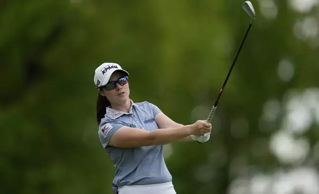 Leona Maguire, of Ireland, hits off the sixth tee during the first round of the LPGA Cognizant Founders Cup golf tournament, Thursday, May 9, 2024, in Clifton, N.J. (AP Photo/Seth Wenig)
