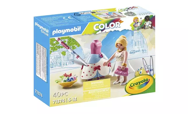 This product image released by Playmobil shows the craft kit for Playmobil Color: Fashion Show Designer with Clothes and Accessories. (Playmobil/The Toy Insider via AP)