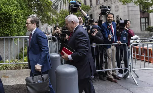 Sen. Bob Menendez, D-N.J., arrives for the first day of his trial at the Manhattan federal court, Monday, May 13, 2024, in New York. (AP Photo/Stefan Jeremiah)
