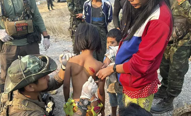 In this photo released by the Free Burma Rangers, a child is seen wounded by Burma military in Pasaung, Karenni state, Myanmar on March 1, 2024. (Free Burma Rangers via AP)