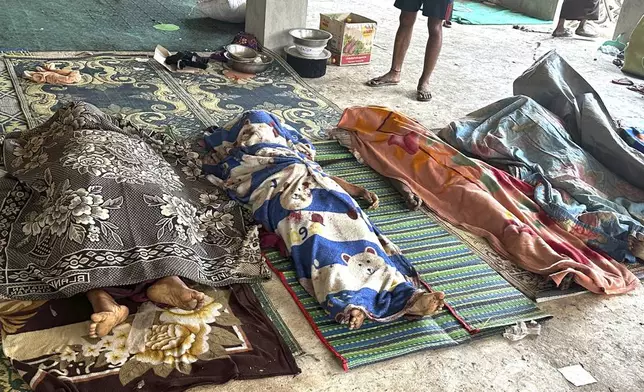 This undated photo released by the Free Burma Rangers, shows the bodies of the five victims out of eight after a Buddhist monastery sheltering civilians displaced by fighting in the town of Papun, Karen state, Myanmar was attacked on March 31, 2024 by a regime warplane. (Free Burma Rangers via AP)