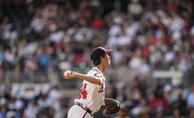 Atlanta Braves pitcher Jimmy Herget (64) works in the eighth inning of a baseball game against the Washington Nationals, Monday, May 27, 2024, in Atlanta. (AP Photo/Mike Stewart)