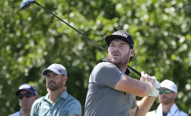 FILE -Grayson Murray hits off the 18th tee during the first round of the PGA Zurich Classic golf tournament at TPC Louisiana in Avondale, La., Thursday, April 20, 2023. Two-time PGA Tour winner Grayson Murray died Saturday morning, May 25, 2024 at age 30, one day after he withdrew from the Charles Schwab Cup Challenge at Colonial. (AP Photo/Gerald Herbert, File)