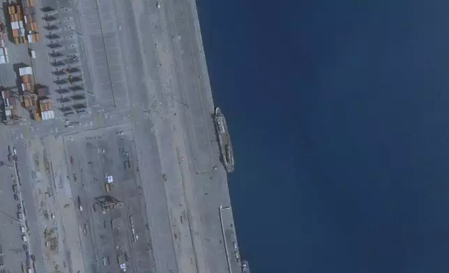 This satellite image provided by Planet Labs shows the abandoned cargo ship Al-Maha, at the seaport of Jeddah, Saudi Arabia, on March 5, 2024. The United Nations has logged an increasing number of crew members abandoned by shipowners, leaving sailors aboard months and sometimes years without pay. More than 2,000 seafarers on some 150 ships were abandoned last year. (Planet Labs via AP)