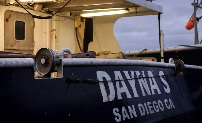 The Dayna S, a McAdam's Fish boat where seafarer Reyner Dagalea lived for months while waiting for backpay, is moored in Westport, Wash., on Wednesday, Jan. 31, 2024. (AP Photo/Lindsey Wasson)