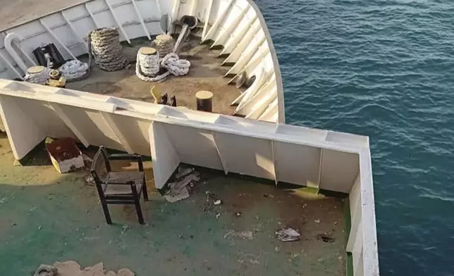 This photo provided by Abdul Nasser Saleh shows the deck of the cargo ship Al-Maha, abandoned by its owners, at the seaport of Jeddah, Saudi Arabia, in January 2024. (Courtesy Abdul Nasser Saleh via AP)