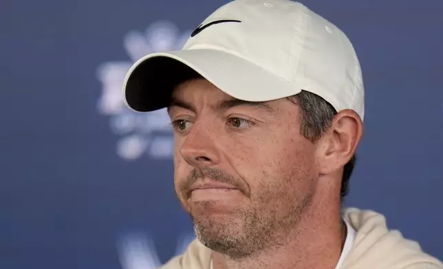 Rory McIlroy, of Northern Ireland, speaks during a news conference at the PGA Championship golf tournament at the Valhalla Golf Club, Wednesday, May 15, 2024, in Louisville, Ky. (AP Photo/Jeff Roberson)