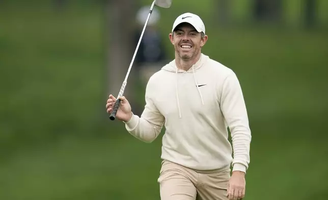 Rory McIlroy, of Northern Ireland, walks to the green on the 12th hole during a practice round for the PGA Championship golf tournament at the Valhalla Golf Club, Wednesday, May 15, 2024, in Louisville, Ky. (AP Photo/Sue Ogrocki)