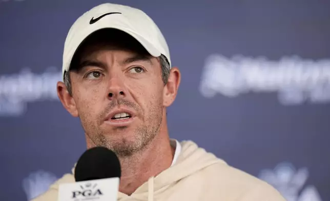 Rory McIlroy, of Northern Ireland, speaks during a news conference at the PGA Championship golf tournament at the Valhalla Golf Club, Wednesday, May 15, 2024, in Louisville, Ky. (AP Photo/Jeff Roberson)