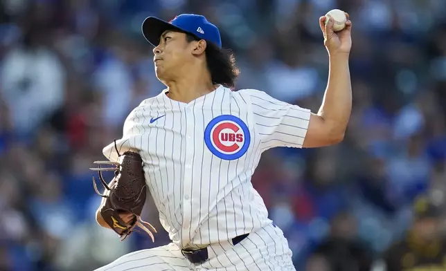 Chicago Cubs pitcher Shota Imanaga throws to a San Diego Padres batter during the second inning of a baseball game Tuesday, May 7, 2024, in Chicago. (AP Photo/Erin Hooley)
