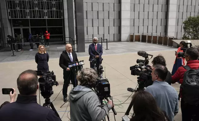 Sergio Lopez, acting assistant agent in charge of the FBI, speaks to reporters after the sentencing of David DePape in federal court Friday, May 17, 2024, in San Francisco. DePape was found guilty last November of attempted kidnapping of a federal official and assault on Paul Pelosi, husband of former U.S. House Speaker Nancy Pelosi. (AP Photo/Godofredo A. Vásquez)