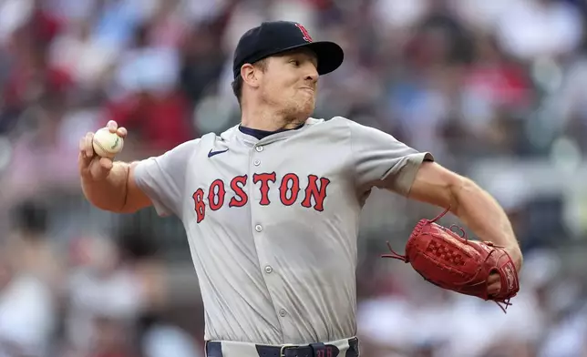 Boston Red Sox starting pitcher Nick Pivetta works the first inning of a baseball game against the Atlanta Braves Wednesday, May 8, 2024, in Atlanta. (AP Photo/John Bazemore)