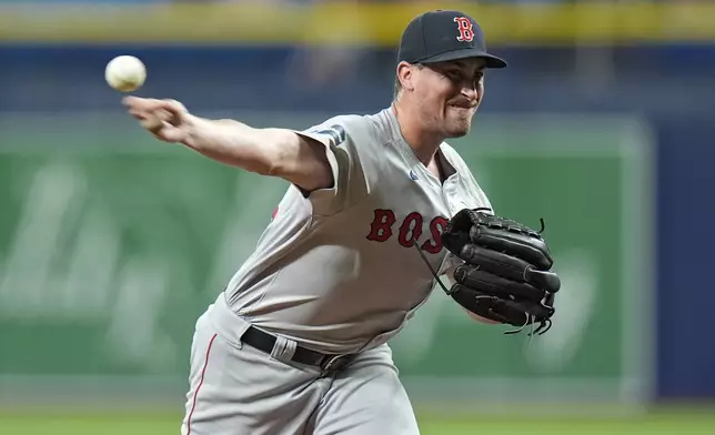 Boston Red Sox starting pitcher Cooper Criswell delivers to the Tampa Bay Rays during the first inning of a baseball game Tuesday, May 21, 2024, in St. Petersburg, Fla. (AP Photo/Chris O'Meara)