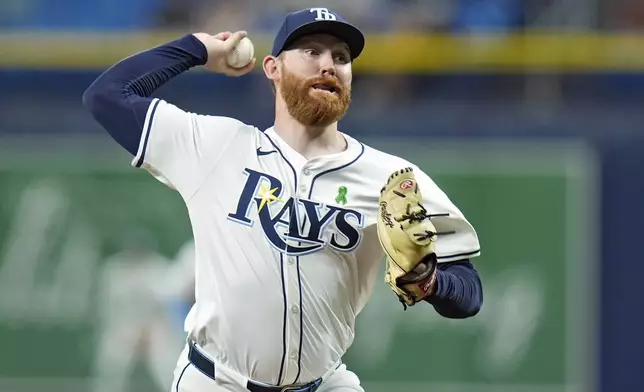 Tampa Bay Rays starting pitcher Zack Littell delivers to the Boston Red Sox during the first inning of a baseball game Tuesday, May 21, 2024, in St. Petersburg, Fla. (AP Photo/Chris O'Meara)