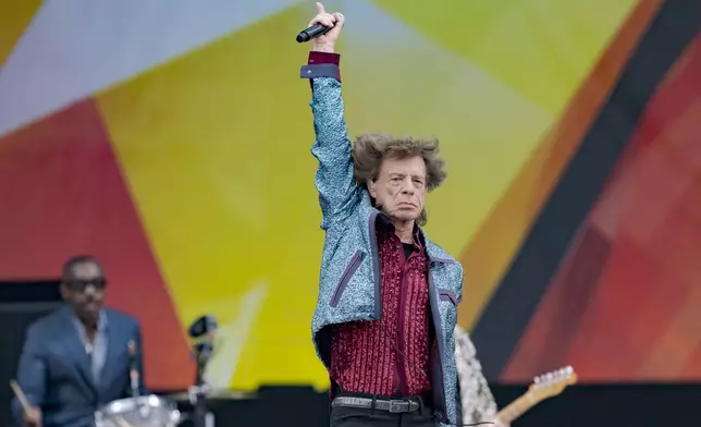 Mick Jagger, of the Rolling Stones, performs during the New Orleans Jazz and Heritage Festival in New Orleans, Thursday, May 2, 2024. (AP Photo/Matthew Hinton)