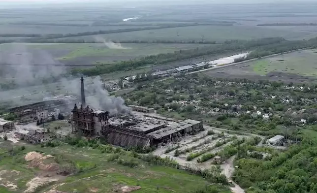 This drone footage obtained by The Associated Press shows the village of Ocheretyne, a target for Russian forces in the Donetsk region of eastern Ukraine. Ukraine’s military has acknowledged the Russians have gained a “foothold” in Ocheretyne, which had a population of about 3,000 before the war, but say fighting continues. No people could be seen in the footage, and no building in Ocheretyne appeared to have been left untouched by the fighting. (Kherson/Green via AP)