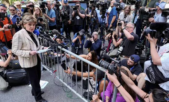 Attorney Gloria Allred speaks during a press conference outside Manhattan Criminal Court, Wednesday, May 29, 2024, in New York. Allred represents Miriam Haley, a former TV and film production assistant who Harvey Weinstein was convicted of sexually assaulting. Manhattan prosecutors told a judge Wednesday they are evaluating more claims of sexual misconduct made against Weinstein and could potentially seek a new indictment against him before his scheduled retrial on rape and sexual assault charges. (AP Photo/Julia Nikhinson)