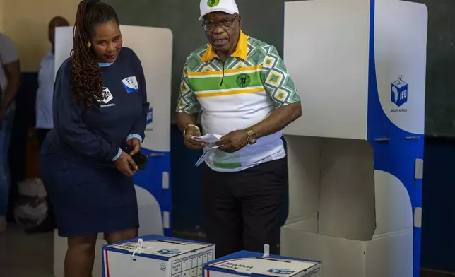 Former president of the A.N.C. and South Africa, Jacob Zuma, casts his vote in Nkandla, Kwazulu Natal, South Africa, Wednesday, May 29, 2024 during the general elections. South Africans are voting in an election seen as their country's most important in 30 years, and one that could put them in unknown territory in the short history of their democracy, the three-decade dominance of the African National Congress party being the target of a new generation of discontent in a country of 62 million people. (AP Photo/Emilio Morenatti)